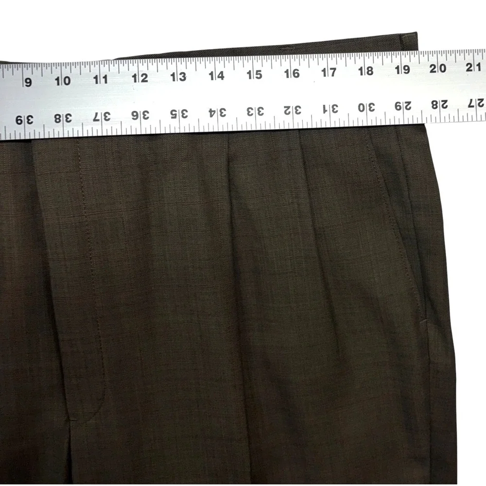 Hart Schaffner Marx 46R 38x32 Tan Windowpane 2pc Pant Suit USA Wool Pleated